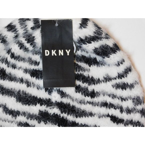 DKNY Fuzzy Animal Print Beanie White/Black (444) - Picture 4 of 4